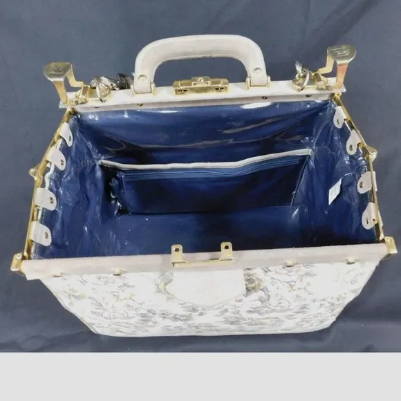 French Luggage Co. Tapestry Suede Rose Train Case Cosmetic Carry-On Doctor Bag